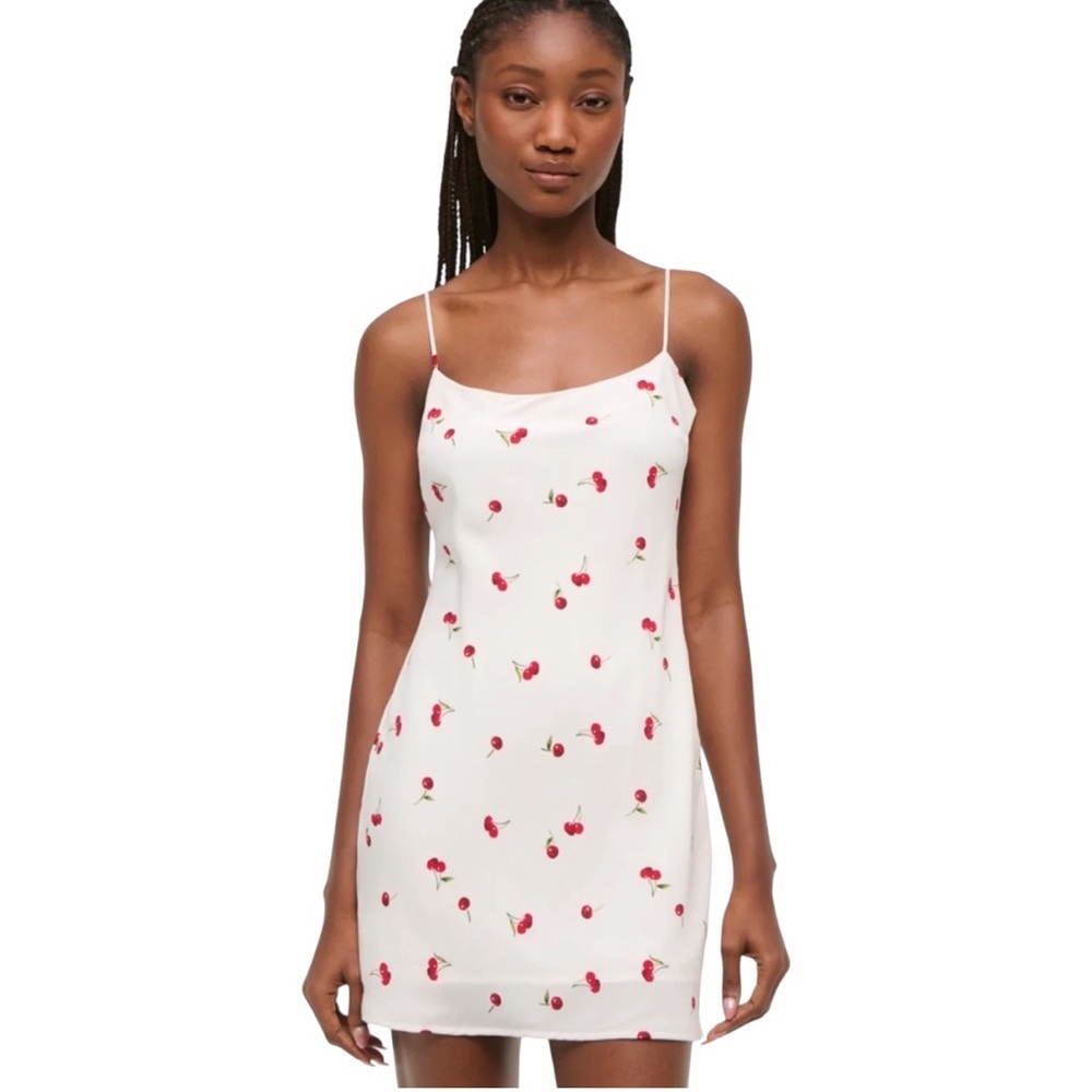 Abercrombie & Fitch Cherry Print White Slip Knee-Length Dress Size Medium